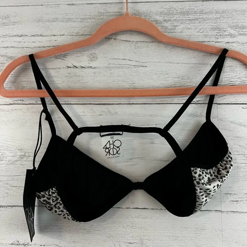 Chaser Leopard Print Sheer Triangle Bralette Size M